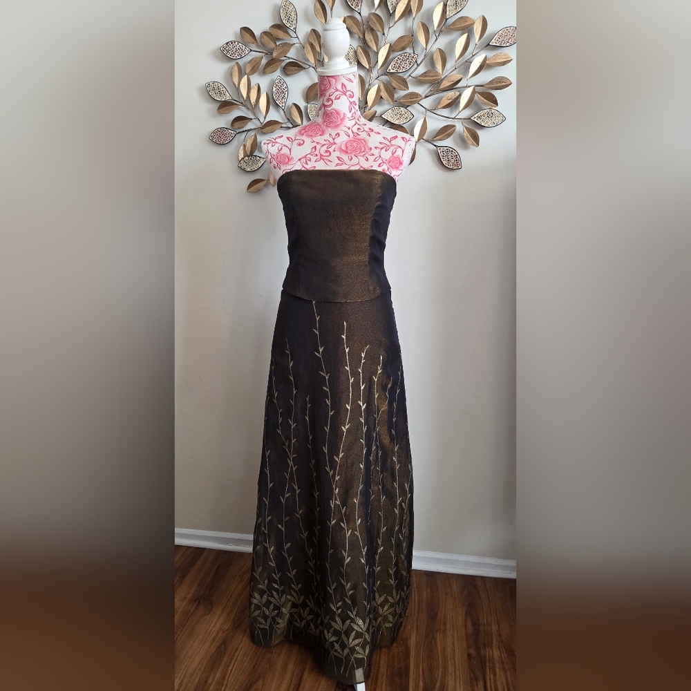 Vintage Y2K Cache Brown And Gold Shimmer Dress